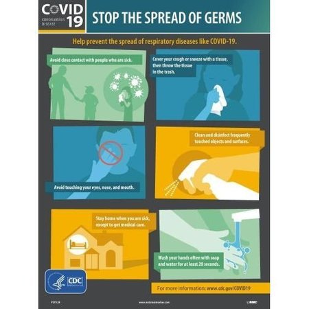 NMC Poster, COVID19 STOP THE SPREAD OF GERMS, HeavyDuty Poster Paper, English, 24 H x 18 W in PST139